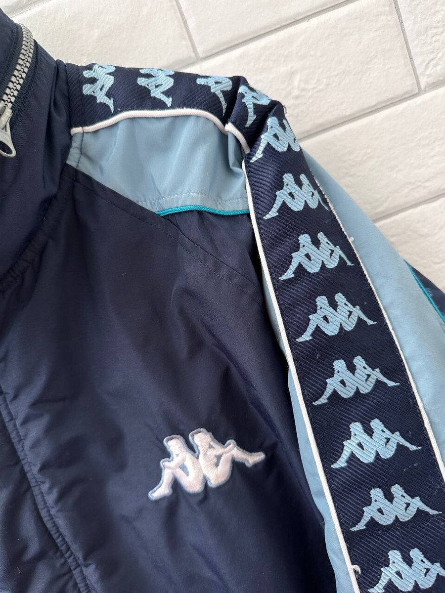 Vintage Kappa Hooded Coat Jacket Soccer Bench Coat Blue Mens Size