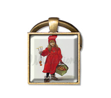 Larsson's Apple Girl Iduna - Handmade Square KEY RING Keychain Key Fob 25mm