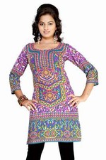 Lavender 3/4 sleeve Indian Printed Kurti Tunic Women Kurta