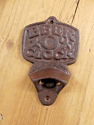 Cast Iron Beer O' Clock Beer Soda Bar Bottle Opener Wall Mounted Rustic Brown
