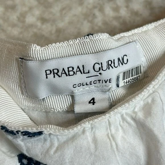 Falda midi Prabal Gurung para mujer bordada blanca y azul talla 4 Foto 3 de 4