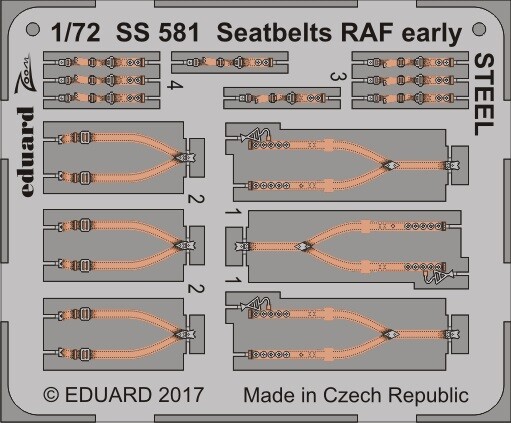 Eduard Accessories SS581 - 1:72 Seatbelts RAF Early Steel - Etched Set - New