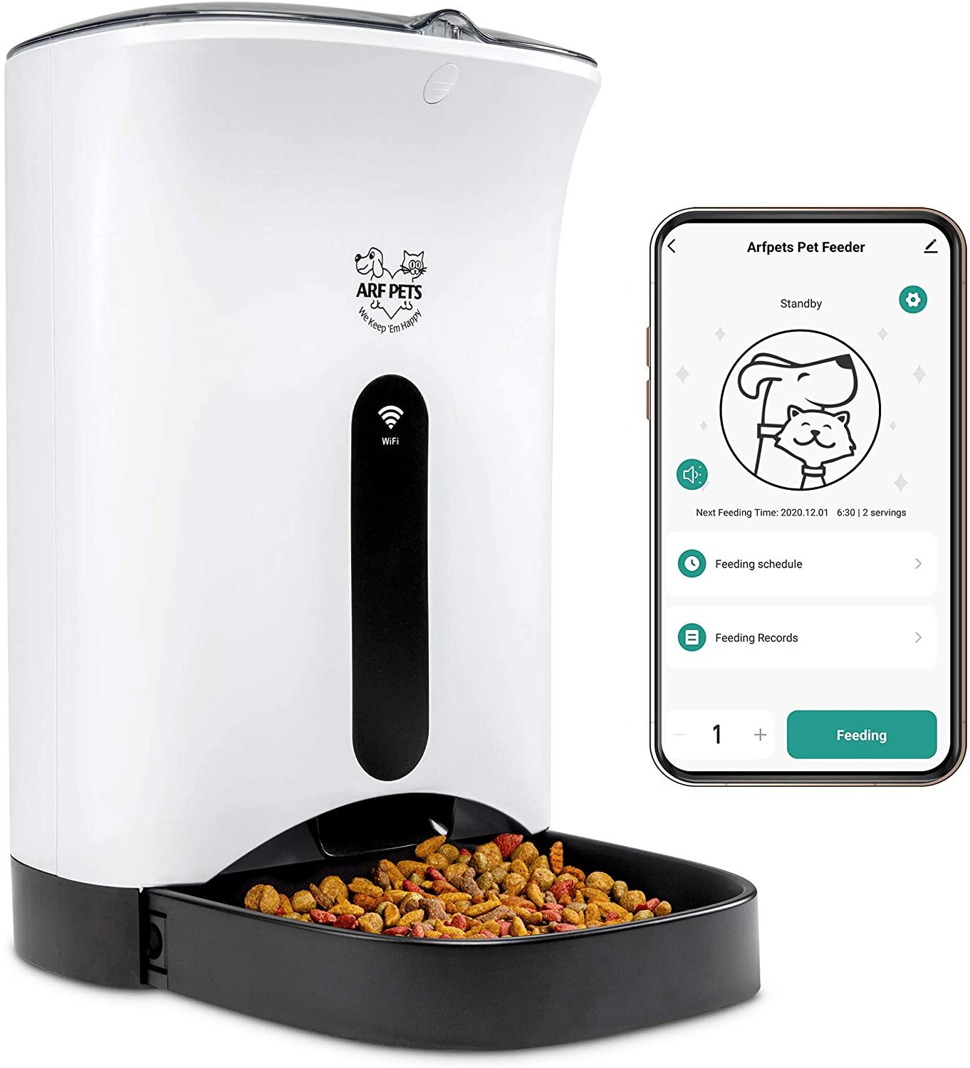 Arf Pets Smart Automatic Pet Feeder w/WiFi, Food Dispenser for Dogs