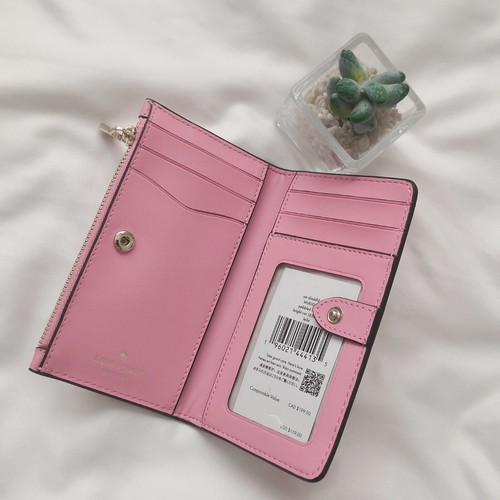 NWT Kate Spade Leila Small Slim Leather Bifold Wallet Bright Carnation WLR00395 - Picture 3 of 3