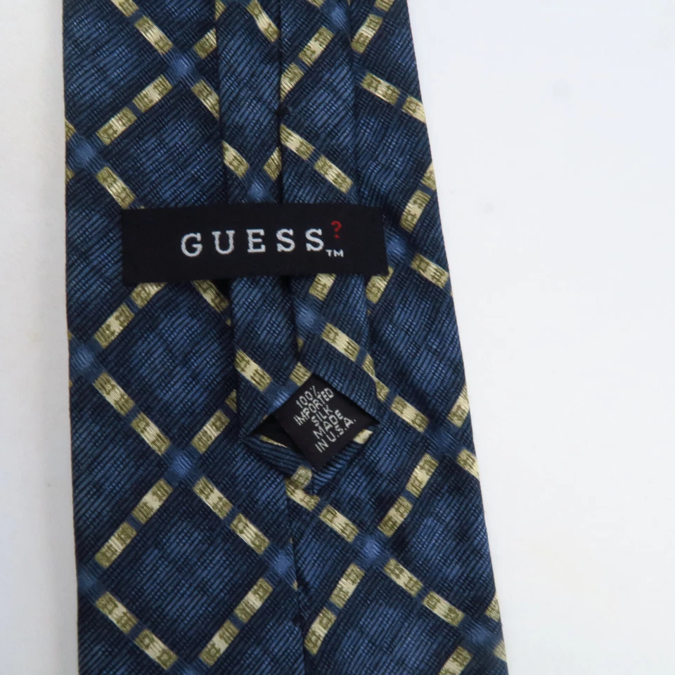 ¿Adivina vintage? Corbata de cuello con patrón a cuadros azul dorado 55x4 clásica geométrica Foto 3 de 4