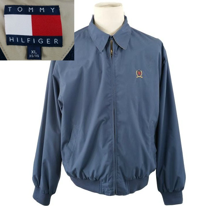 ARC'TERYX Giacca da golf vintage Tommy Hilfiger da uomo XL blu classico stemma fodera in pile logo