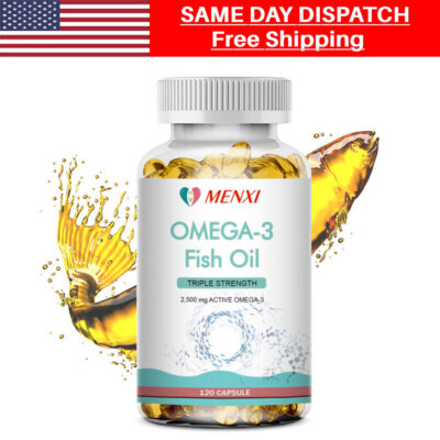 Omega 3 Fish Oil Capsules 3x Strength 2500mg EPA & DHA, Highest Potency 120 Caps