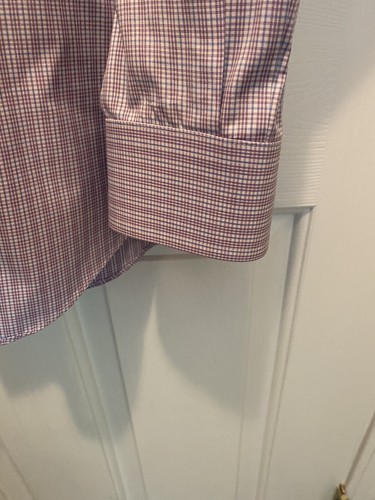 Jos A Bank Mens Dress Shirt Size 16 1/2 36 Purple Plaid Traveler Pocket - Picture 6 of 14