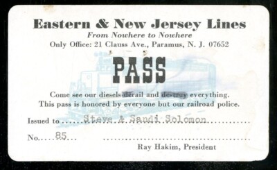 Vintage NMRA Railroad Train Pass EASTERN & NEW JERSEY LINES RR Pass 1974 Paramus