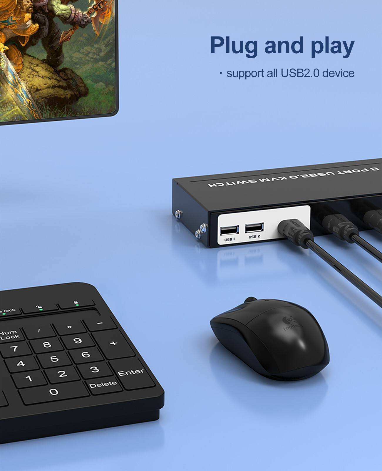 MT-VIKI 8 Port HDMI KVM Switch 4K@30HZ USB2.0 8 in 1 Out Switcher 1U Rack Mount