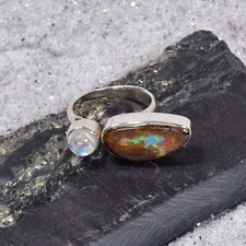Boulderopal Ring, 925er Silber, Edelsteinring (21137), Opal, mit Mondstein