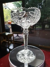 Rare COMPOTE BOWL American brilliant Period Cut glass Crystal Flashed Leaves