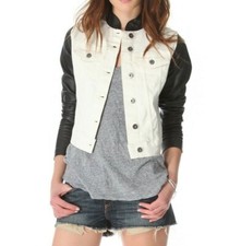 $249 Nwt Dl1961 Szl Rocky Sheep Leather Sleeve & Stretch Denim Jacket Speed