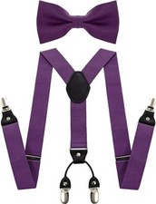 Solid Color Suspender and Silk Bow Tie Sets for Men Purple
