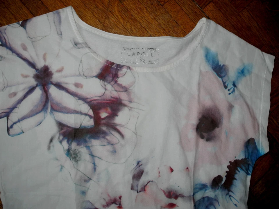Tee shirt CAROLL 36 blanc devant tissu fleurs pastel - Photo 2/4