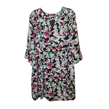 Owen Womens Shift Dress XXL Multi Floral 3/4 Bell Sleeve Lined Stretch Knit