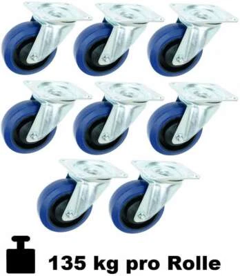 8x SL 100 mm Lenkrollen 135 kg Rad BLUE WHEELS Swivel Castor Transportrollen ECO