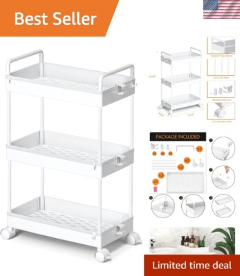 #ad 3 Tier Slim Rolling Storage Cart Mobile Organizer with Brakes for Small Spaces $29.99