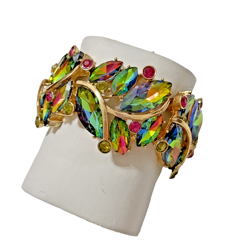 Beautiful Charming Charlie Watermelon Glass Rhinestone Bracelet Chunky Stretch