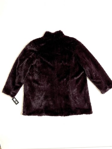 Kenneth Cole Burgundy Faux Fur Teddy Coat Mid Length Jacket SZ 1 X NWT $250 - Picture 8 of 11