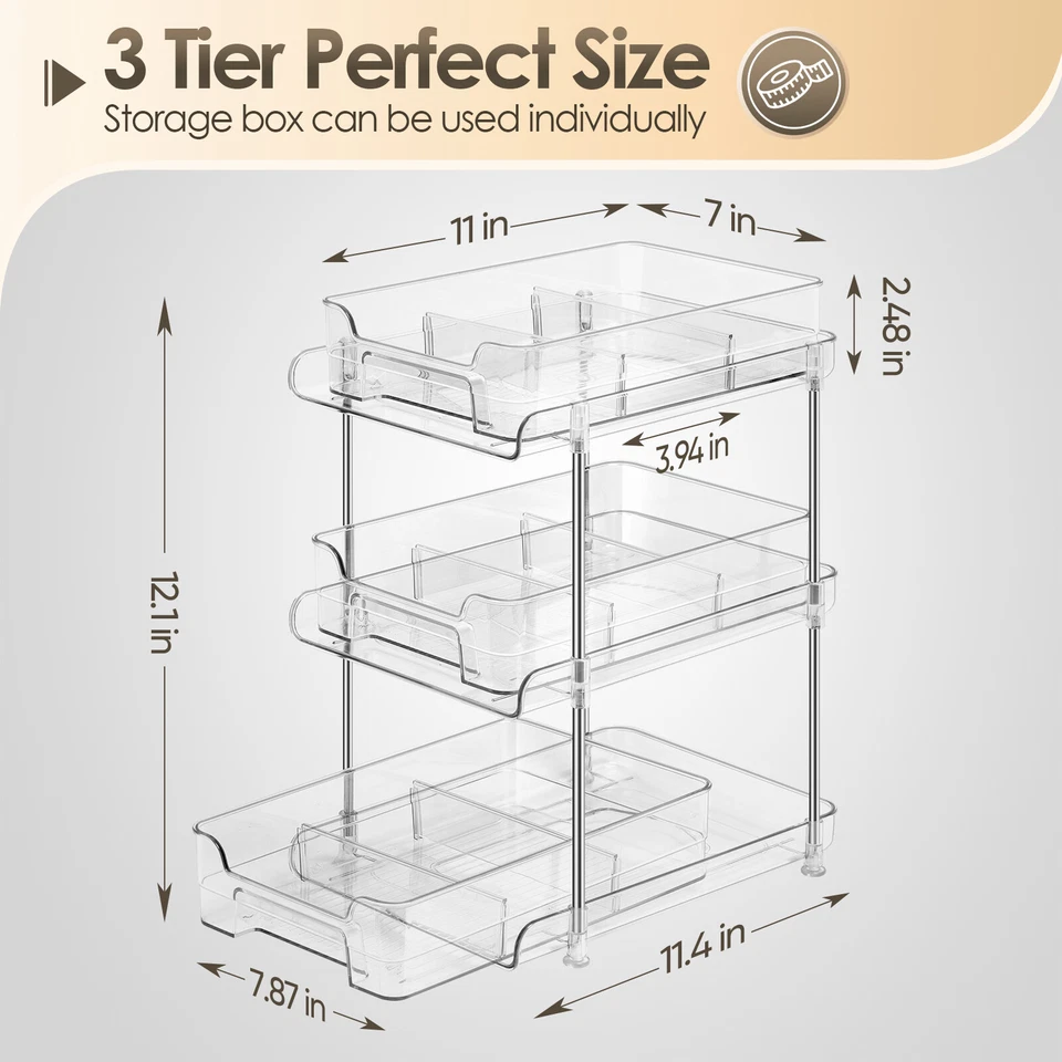 Cesta de almacenamiento deslizante organizadora debajo del fregadero de 3 niveles con divisores contenedor organizador Foto 3 de 4