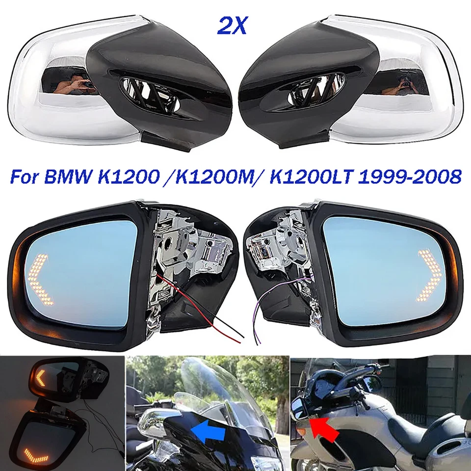 Chrome Rearview Side Mirrors w/ LED Turn Signal For BMW K1200 K1200LT 1999-2008 - Изображение 2 из 4