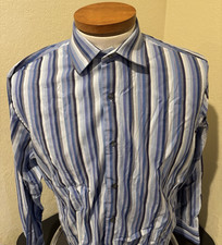 Banana Republic Mens Dress Shirt Blue Striped Sz L 16-16.5 Long Sleeves
