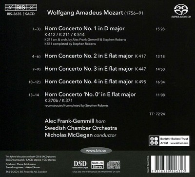 ALEC FRANK-GEMMILL / NICHOLAS MCGEGAN MOZART: HORN CONCERTOS NEW SUPER AUDIO HYB