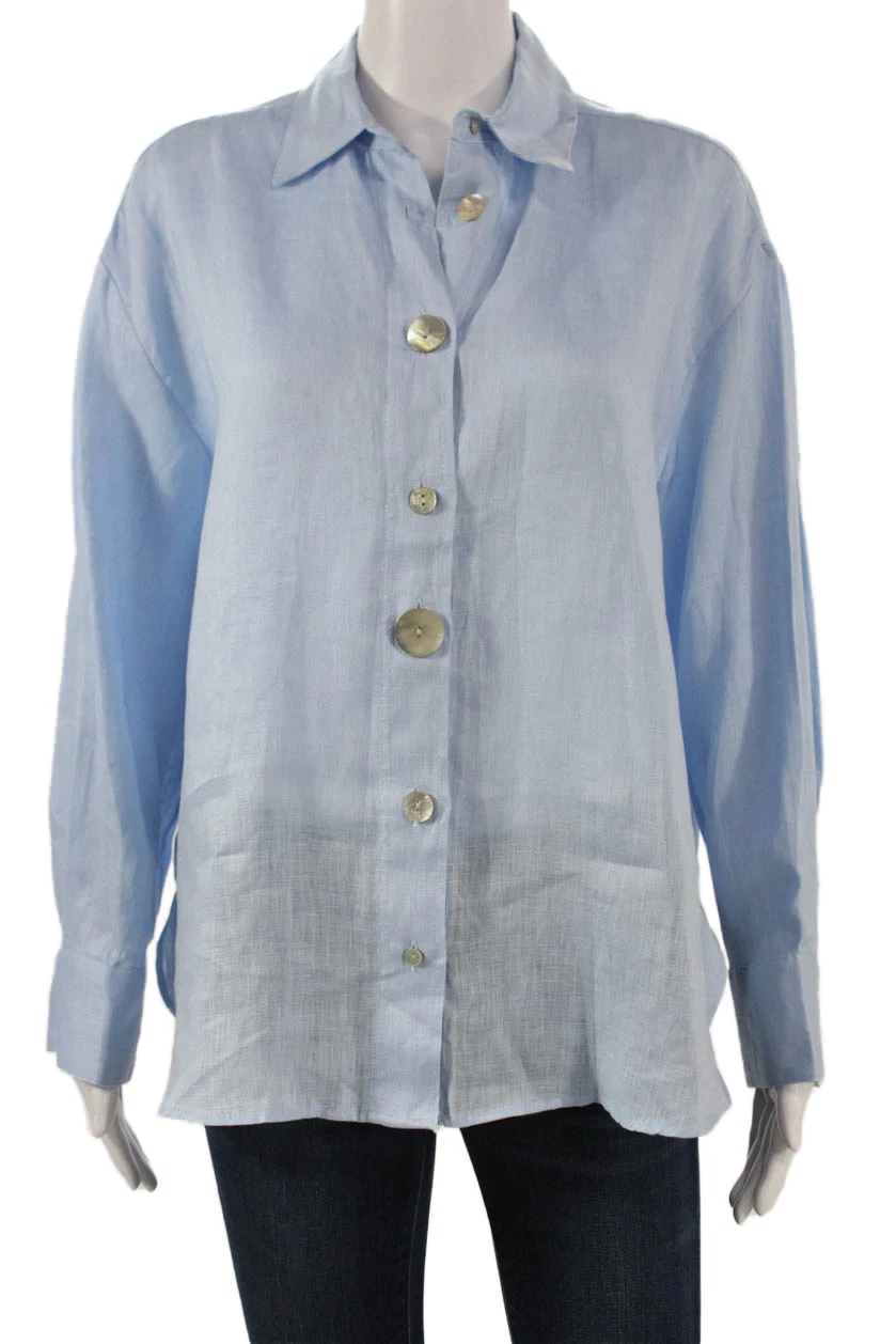 Zara Women Linen Button-Up Collared Long Sleeve Blue Top Size M
Opens in a new window or tab