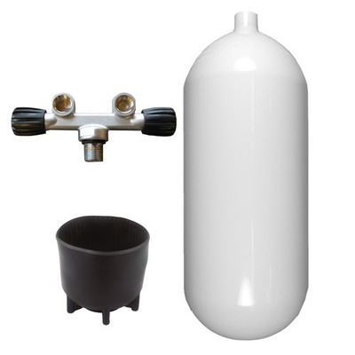 SF-1:15L Convex 232bar Steel Bottle White ECS T-Valve Twin Valve Scuba Diving Bottle