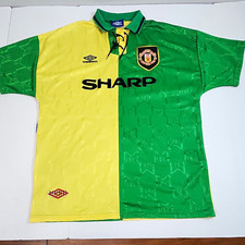 VGT 1992/94 Umbro Manchester United SHARP Soccer Jersey Green/Yellow Men's XL