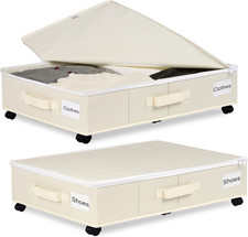 under Bed Storage with Wheels, 2 Pack under Bed Storage Containers with Label Ho