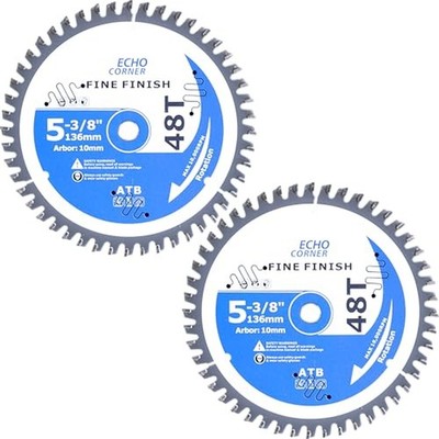 2-Pack 5-3/8'' (10mm Arbor) Wood Cutting Circular Saw Blades, 48-Tooth