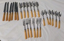 24 Piece Vintage BAKELITE  Butterscotch Handled Silverware Stainless Steel