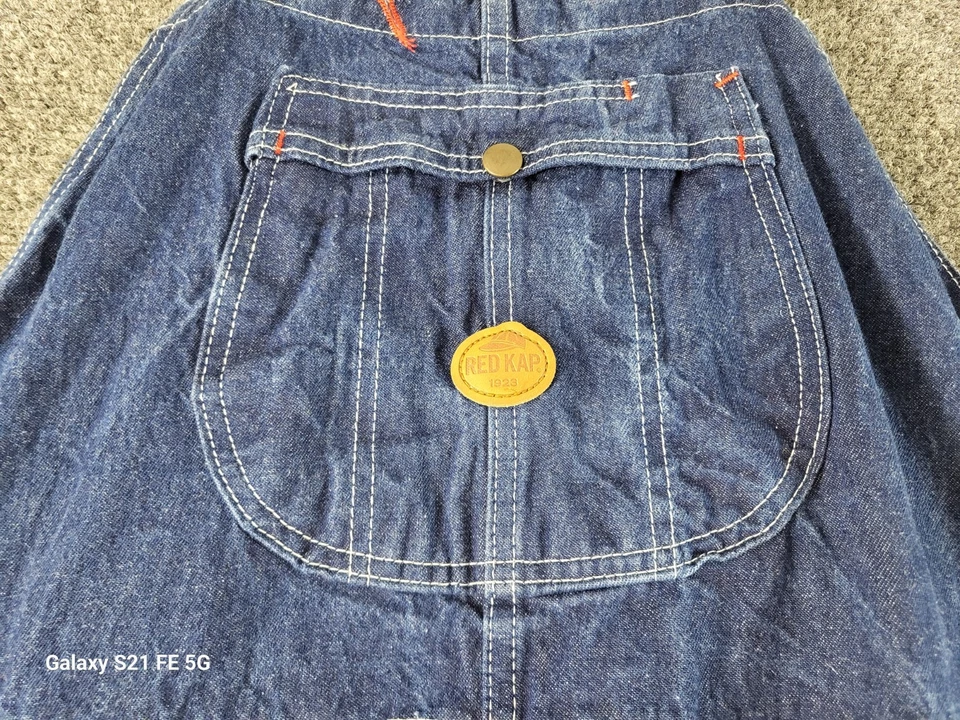 Red Kap Denim Bib Overalls Men 40x26 Blue Darker Wash Farmer Brown Garden Ranch - Image 4 of 4