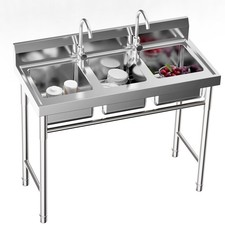Commercial Sink Stainless Steel 3 Compartment Kitchen Utility Sink W/ Faucet