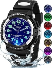 Juboos Kids Watch Analog with 7 Colorful Night Lights Boys Girls Waterproof Soft