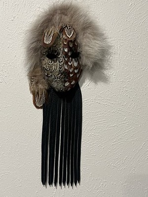 Feather Mask, Leather,pheasant Feather And Fur Decorative Mask, Tribal