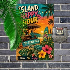 Funny Retro Tiki Bar Metal Tin Sign Humorous Tropical Pub Wall Decor 8x12