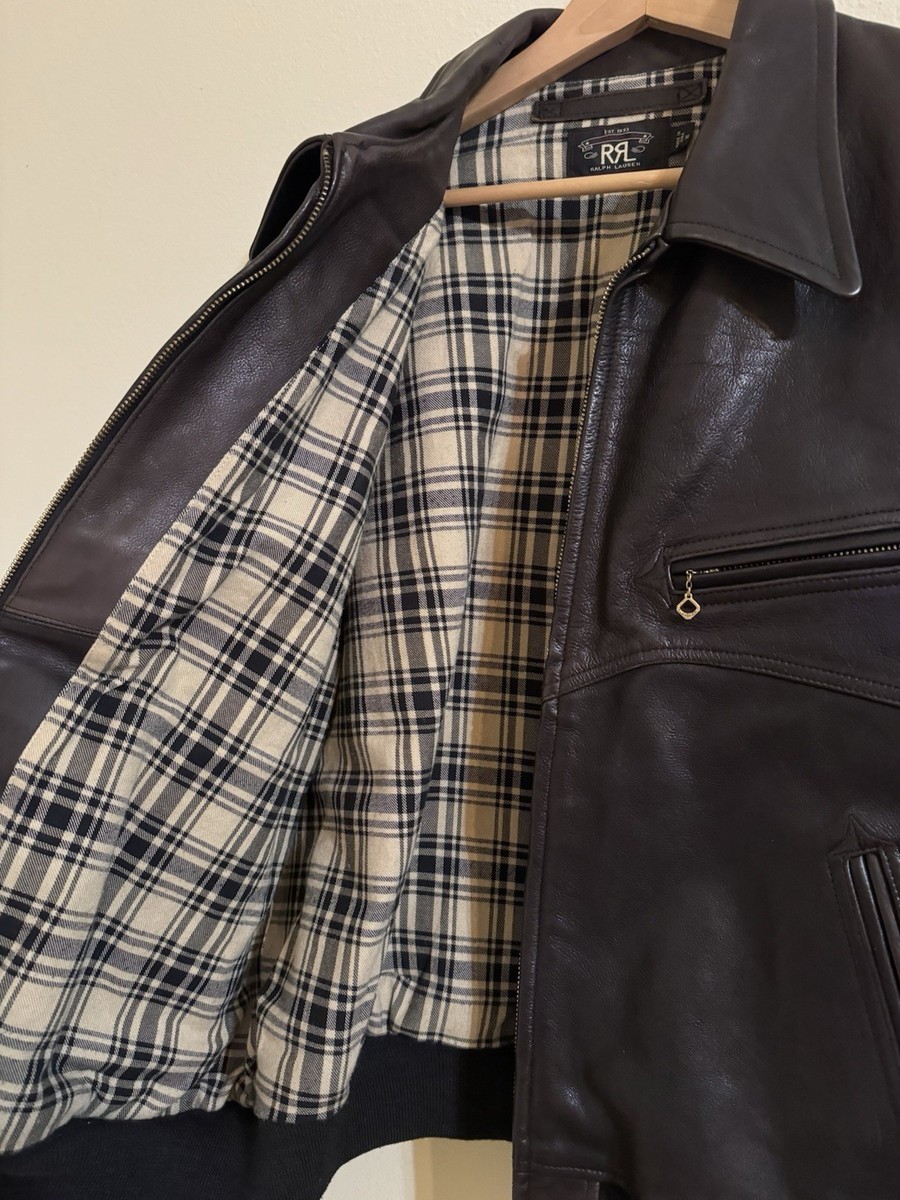 ジャケット・アウター RRL Vegetable Tanned Calfskin Jacket S RRL Double RL Ralph Lauren Vegetable Leather Flight Jacket Brown