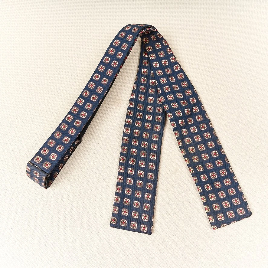 Vintage Silk Bow Tie Navy Geometric Batwing Square End Adjustable USA - product detail image 3