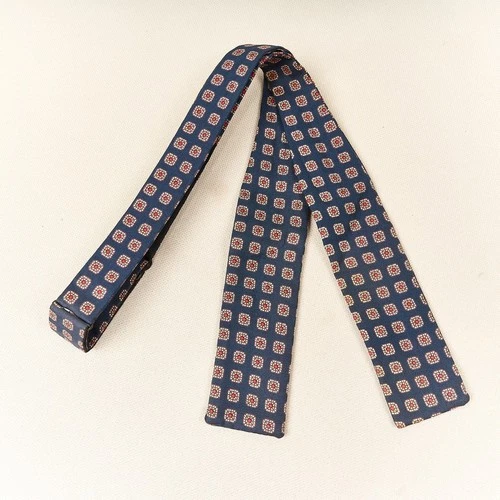 Vintage Silk Bow Tie Navy Geometric Batwing Square End Adjustable USA image 3