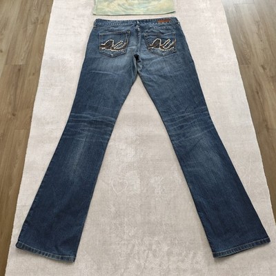 Y2K Bootcut Jeans M Damen Denim 2000s Blau Super Low Waist