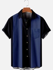 Mens Basic 50s Style Bowling Short Sleeve Shirt