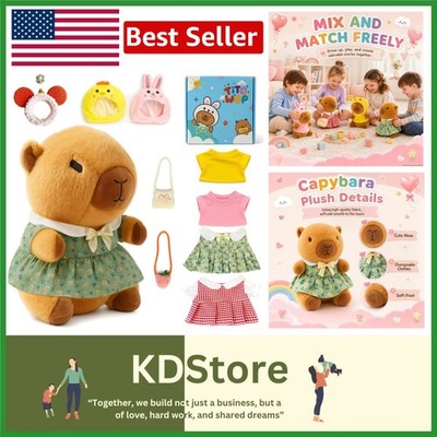 Ultra-Soft Capybara Plush Toy Set - 9-Pcs with Interchangeable Outfits for Girls