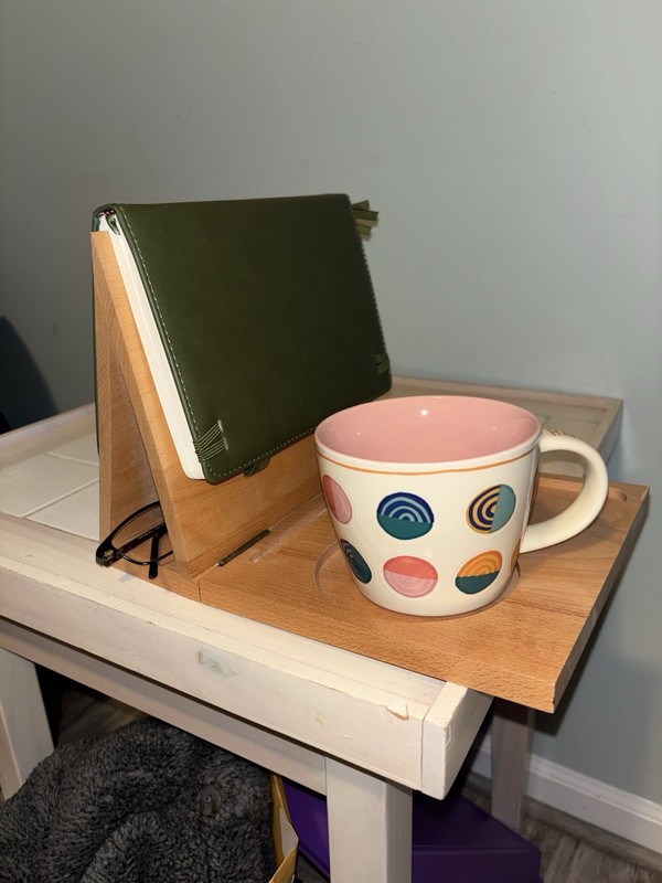 Wooden Book Stand with drink holder and phone rest!