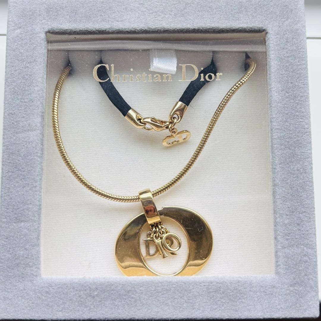 Rare Vintage Dior Necklace with CD Logo Engraved and Original Box from Japan