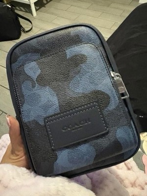 Coach Blue Camouflage Men's Crossbody Bag Adjustable Strap Zip Closure 