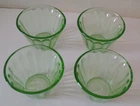 4 VTG 1930s HAZEL ATLAS GREEN DEPRESSION URANIUM GLASS NUT/CUSTARD CUPS Y