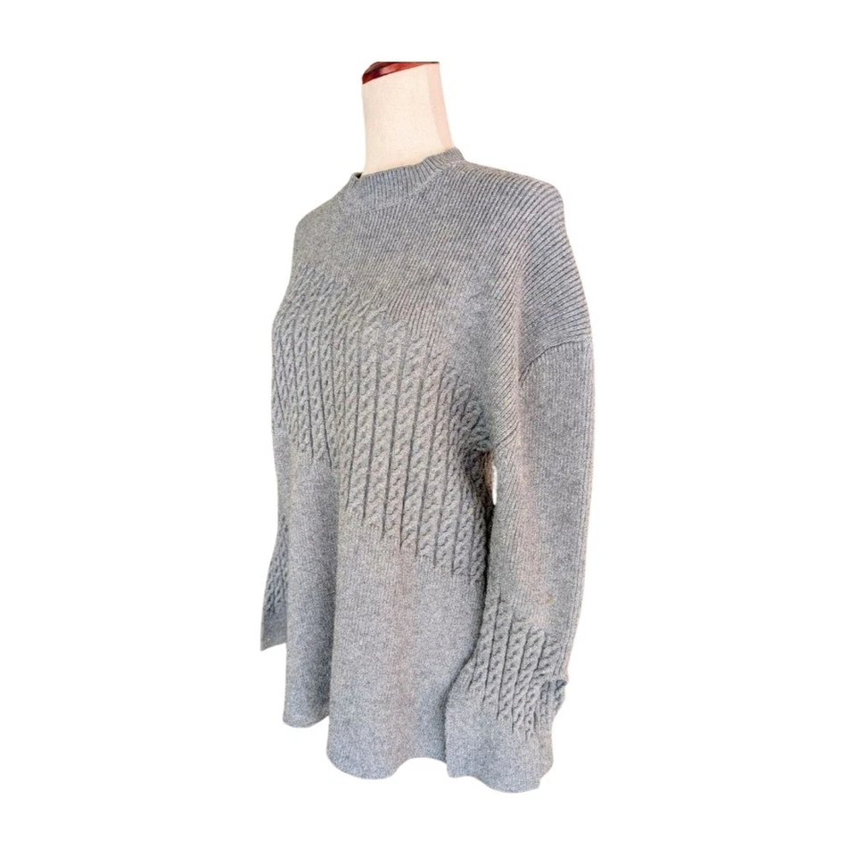 Alexander McQueen McQ Gray Wool Blend Cable Knit High Neck Sweater Size Medium - Image 2 of 4